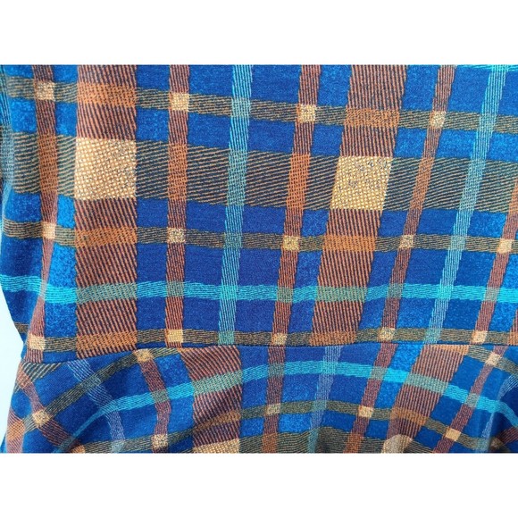 LuLaRoe Dress Women's SZ M Fit & Flare Blue/Bronze Plaid Half Sleeves Pockets EC - Picture 7 of 15